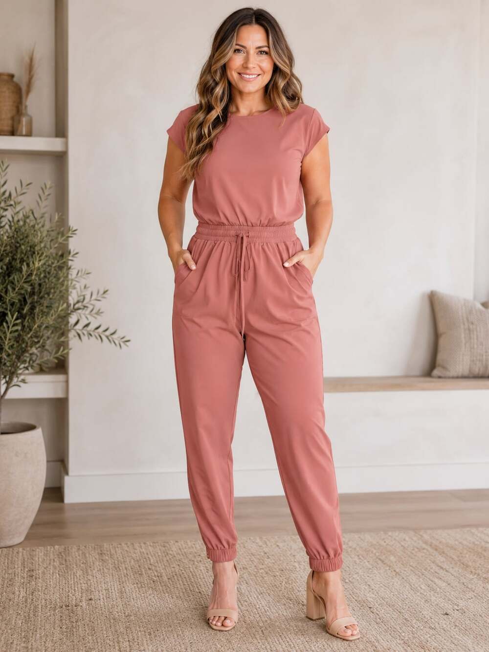 Albion Fit Rosewood Active Jumpsuit Women’s Small Jogger Zipper Cuff Athleisure